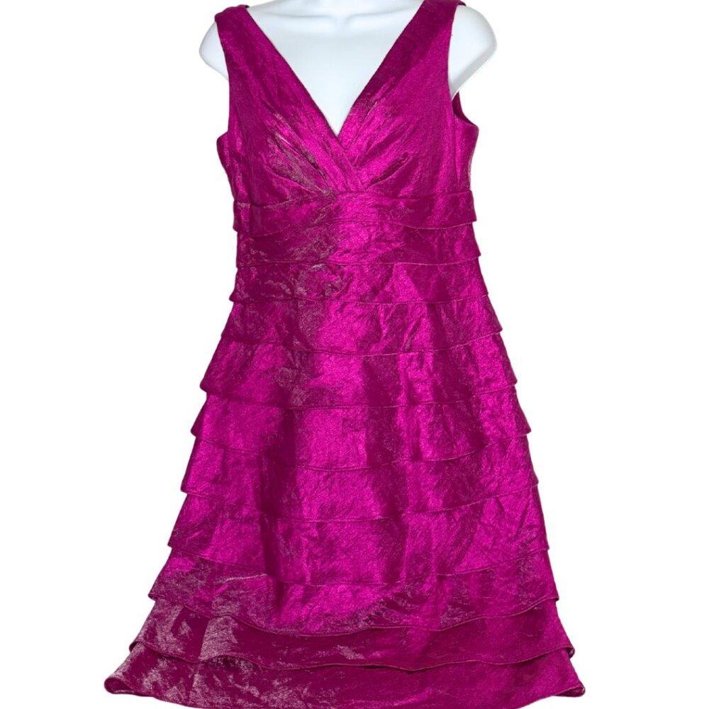 Maggy L Fusia Pink, Ruffled Metalic Shimmer, Party, Cocktail Dress, Size 4
